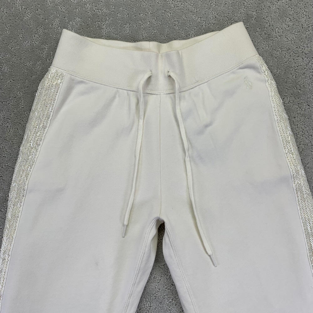 Polo Ralph Lauren Womens Sweatpants Small White Beaded Side Stripe Jogger Sequin
